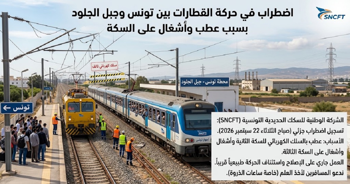 اضطراب في حركة القطارات بين تونس وجبل الجلود بسبب عطب وأشغال على السكة