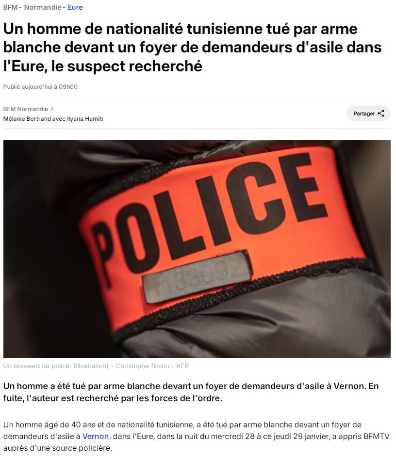 فرنسا: مقتل تونسي طعناً أمام مركز لإيواء طالبي اللجوء في فيرنون