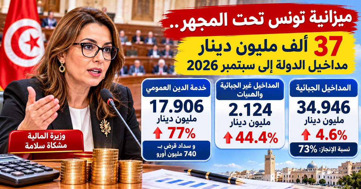 ميزانية تونس تحت المجهر.. 37 ألف مليون دينار مداخيل الدولة و17.9 مليار لسداد الدين إلى سبتمبر 2026